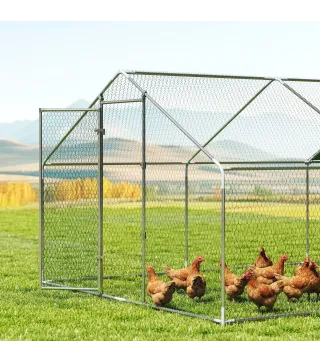 Gallinero para Exterior Grande de Acero Galvanizado 5,1x3x1,9 m 15,3 m² con Cubierta Tela Oxford y Cerradura Plata