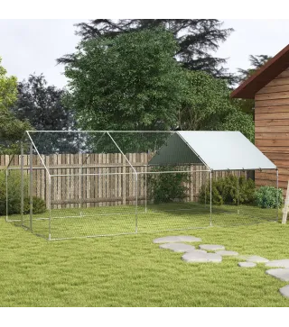 Gallinero para Exterior Grande de Acero Galvanizado 5,1x3x1,9 m 15,3 m² con Cubierta Tela Oxford y Cerradura Plata