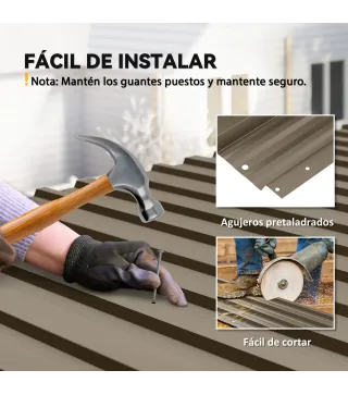 Juego de 12 Paneles para Tejado de Acero Galvanizado 7m² para Caseta de Herramientas Cobertizo 129x45cm Marrón