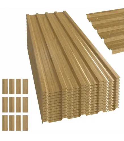 Juego de 12 Paneles para Tejado de Acero Galvanizado 7m² para Caseta de Herramientas Cobertizo 129x45cm Madera Natural