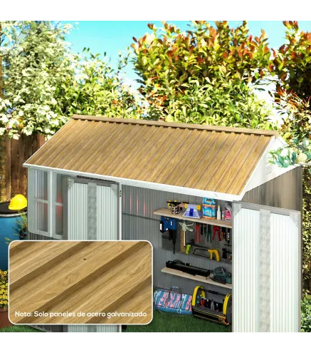 Juego de 12 Paneles para Tejado de Acero Galvanizado 7m² para Caseta de Herramientas Cobertizo 129x45cm Madera Natural