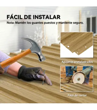 Juego de 12 Paneles para Tejado de Acero Galvanizado 7m² para Caseta de Herramientas Cobertizo 129x45cm Madera Natural