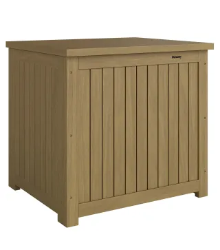 Arcón Exterior de Madera 130L Baúl Almacenaje Exterior con Forro Tapa con Bisagras y Correa 63x51x58,5 cm Marrón