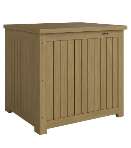 Arcón Exterior de Madera 130L Baúl Almacenaje Exterior con Forro Tapa con Bisagras y Correa 63x51x58,5 cm Marrón