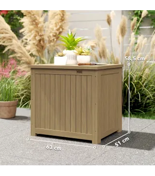 Arcón Exterior de Madera 130L Baúl Almacenaje Exterior con Forro Tapa con Bisagras y Correa 63x51x58,5 cm Marrón