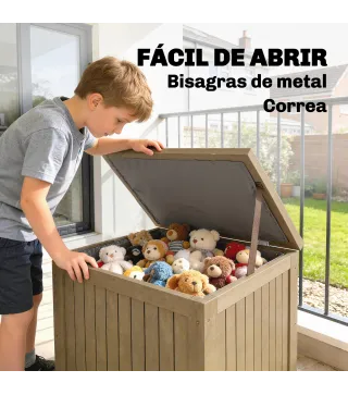 Arcón Exterior de Madera 130L Baúl Almacenaje Exterior con Forro Tapa con Bisagras y Correa 63x51x58,5 cm Marrón