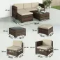 Conjunto de Jardín Exterior de Ratán 5 Piezas con Cojines 2 Sillones de Esquina Sillón sin Brazos Reposapiés y Mesa