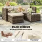 Conjunto de Jardín Exterior de Ratán 5 Piezas con Cojines 2 Sillones de Esquina Sillón sin Brazos Reposapiés y Mesa