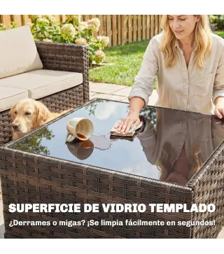 Conjunto de Jardín Exterior de Ratán 5 Piezas con Cojines 2 Sillones de Esquina Sillón sin Brazos Reposapiés y Mesa