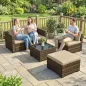 Conjunto de Jardín Exterior de Ratán 5 Piezas con Cojines 2 Sillones de Esquina Sillón sin Brazos Reposapiés y Mesa