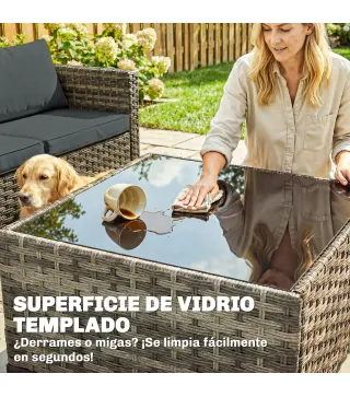 Conjunto de Jardín Exterior de Ratán 5 Piezas con Cojines 2 Sillones de Esquina Sillón sin Brazos Reposapiés y Mesa