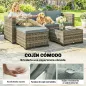 Conjunto de Jardín Exterior de Ratán 5 Piezas con Cojines 2 Sillones de Esquina Sillón sin Brazos Reposapiés y Mesa