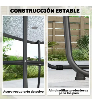 Conjunto de Mesa y Sillas Jardín de 8 Piezas con Sombrilla 6 Sillas Plegables Mesa de Vidrio Templado Gris