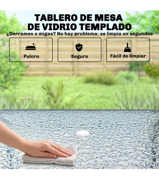 Conjunto de Mesa y Sillas Jardín de 8 Piezas con Sombrilla 6 Sillas Plegables Mesa de Vidrio Templado Gris