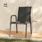 Juego de 6 Sillas de Jardín Exterior Apilables con Reposabrazos Asiento y Respaldo de Malla Estructura de Metal Negro