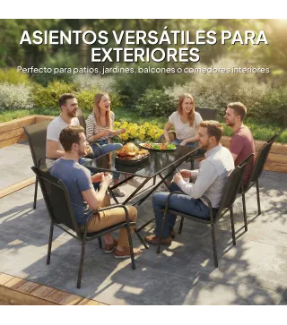 Juego de 6 Sillas de Jardín Exterior Apilables con Reposabrazos Asiento y Respaldo de Malla Estructura de Metal Negro