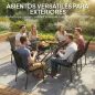 Juego de 6 Sillas de Jardín Exterior Apilables con Reposabrazos Asiento y Respaldo de Malla Estructura de Metal Negro