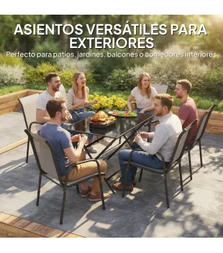 Juego de 6 Sillas de Jardín Exterior Apilables con Reposabrazos Asiento y Respaldo de Malla Estructura de Metal Gris