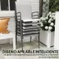 Juego de 6 Sillas de Jardín Exterior Apilables con Reposabrazos Asiento y Respaldo de Malla Estructura de Metal Gris