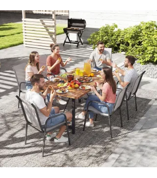 Juego de 6 Sillas de Jardín Exterior Apilables con Reposabrazos Asiento y Respaldo de Malla Estructura de Metal Gris