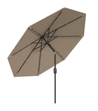 Sombrilla de Jardín Ø265 cm con 32 Luces LED Solares Manivela y Poste de Acero para Patio Terraza Caqui