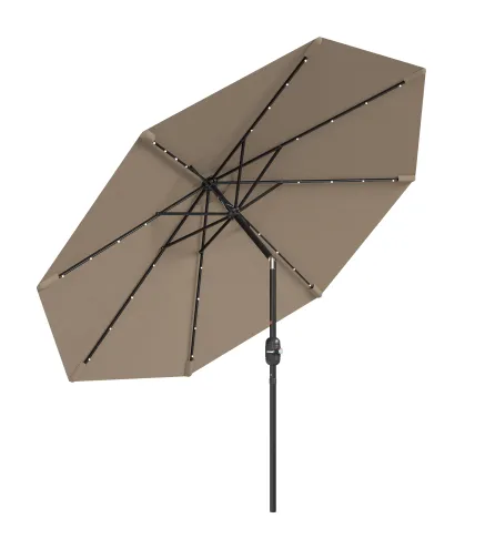 Sombrilla de Jardín Ø265 cm con 32 Luces LED Solares Manivela y Poste de Acero para Patio Terraza Caqui