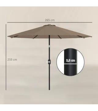 Sombrilla de Jardín Ø265 cm con 32 Luces LED Solares Manivela y Poste de Acero para Patio Terraza Caqui