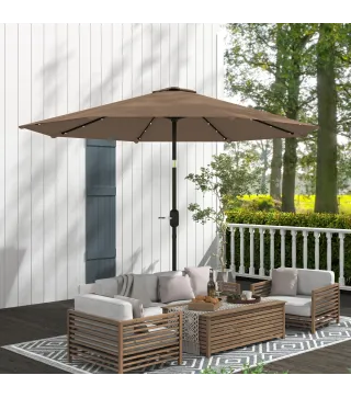 Sombrilla de Jardín Ø265 cm con 32 Luces LED Solares Manivela y Poste de Acero para Patio Terraza Caqui