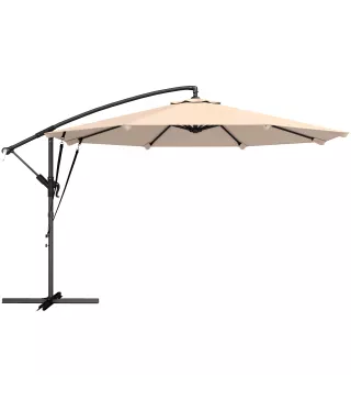 Parasol Excéntrico Ø300 cm con Base Cruzada Manivela Funda Protectora y Cuerdas de Viento UPF30+ Caqui