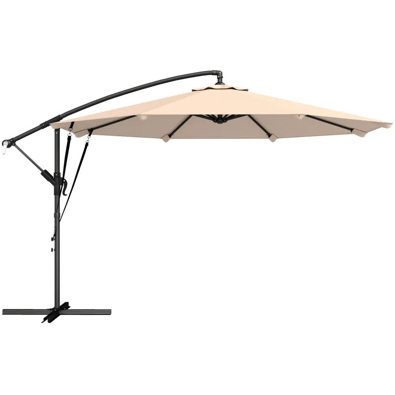 Parasol Excéntrico Ø300 cm con Base Cruzada Manivela Funda Protectora y Cuerdas de Viento UPF30+ Caqui