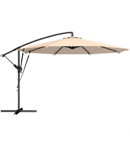Parasol Excéntrico Ø300 cm con Base Cruzada Manivela Funda Protectora y Cuerdas de Viento UPF30+ Caqui