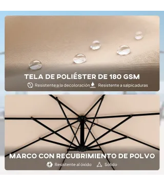 Parasol Excéntrico Ø300 cm con Base Cruzada Manivela Funda Protectora y Cuerdas de Viento UPF30+ Caqui