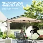 Parasol Excéntrico Ø300 cm con Base Cruzada Manivela Funda Protectora y Cuerdas de Viento UPF30+ Caqui