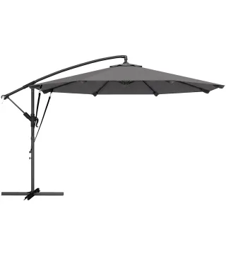 Parasol Excéntrico Ø300 cm con Base Cruzada Manivela Funda Protectora y Cuerdas de Viento UPF30+ Gris Oscuro