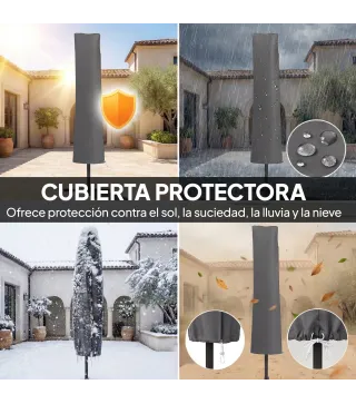 Parasol Excéntrico Ø300 cm con Base Cruzada Manivela Funda Protectora y Cuerdas de Viento UPF30+ Gris Oscuro