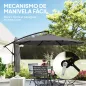 Parasol Excéntrico Ø300 cm con Base Cruzada Manivela Funda Protectora y Cuerdas de Viento UPF30+ Gris Oscuro