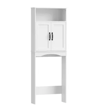 Armario sobre Inodoro Mueble de Baño con 2 Puertas de Cierre Silencioso Estante Abierto 64x21x173,5 cm Blanco