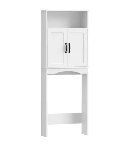 Armario sobre Inodoro Mueble de Baño con 2 Puertas de Cierre Silencioso Estante Abierto 64x21x173,5 cm Blanco