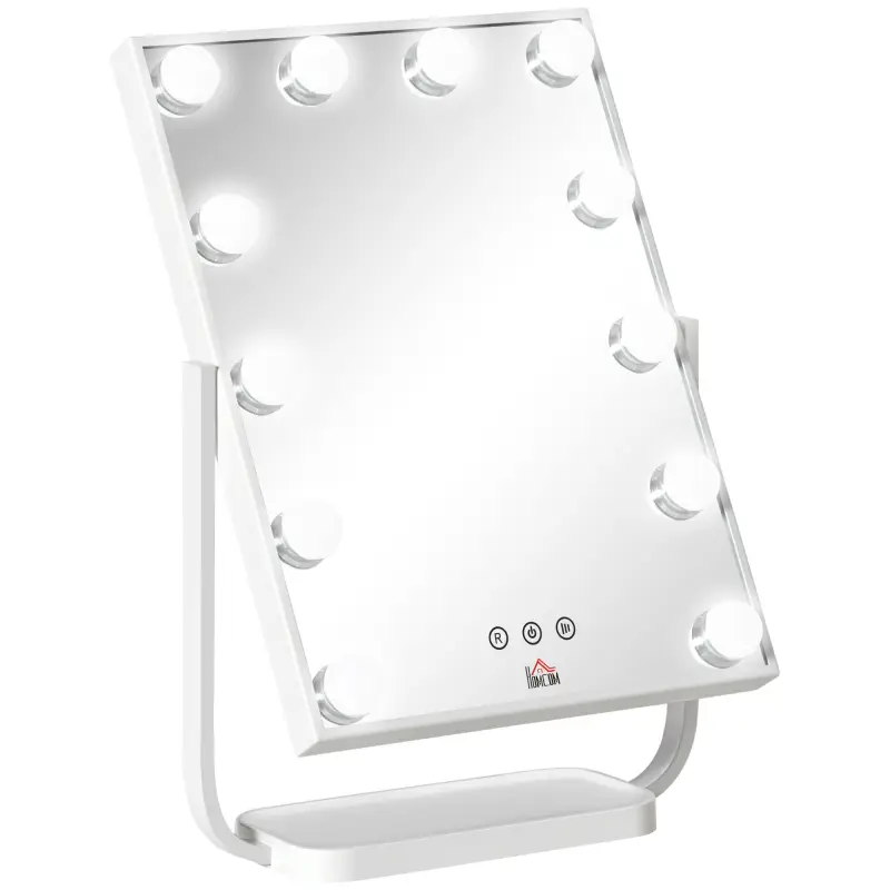 Espejo de Maquillaje con Luz Espejo Hollywood de Mesa con 12 LED 3 Modos y Luz Ajustable Pantalla Táctil y Función de Memoria pa