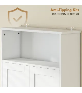 Armario sobre Inodoro Mueble de Baño con 2 Puertas de Cierre Silencioso Estante Abierto 64x21x173,5 cm Blanco