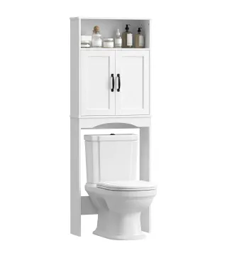 Armario sobre Inodoro Mueble de Baño con 2 Puertas de Cierre Silencioso Estante Abierto 64x21x173,5 cm Blanco
