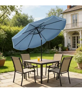 Sombrilla Terraza Exterior Ø2,7 m Sombrilla con Inclinación Ajustable 3 Posiciones Manivela y Volante Azul Celeste