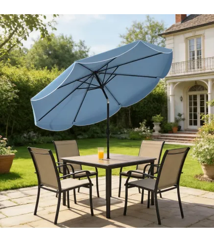 Sombrilla Terraza Exterior Ø2,7 m Sombrilla con Inclinación Ajustable 3 Posiciones Manivela y Volante Azul Celeste