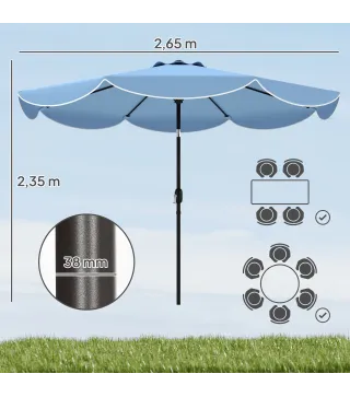 Sombrilla Terraza Exterior Ø2,7 m Sombrilla con Inclinación Ajustable 3 Posiciones Manivela y Volante Azul Celeste