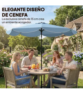 Sombrilla Terraza Exterior Ø2,7 m Sombrilla con Inclinación Ajustable 3 Posiciones Manivela y Volante Azul Celeste