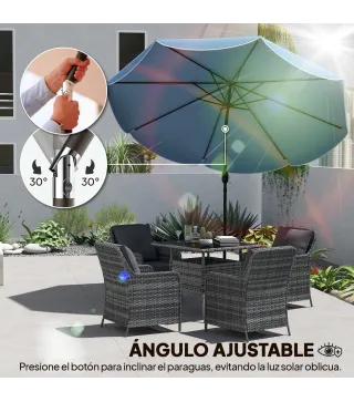 Sombrilla Terraza Exterior Ø2,7 m Sombrilla con Inclinación Ajustable 3 Posiciones Manivela y Volante Azul Celeste