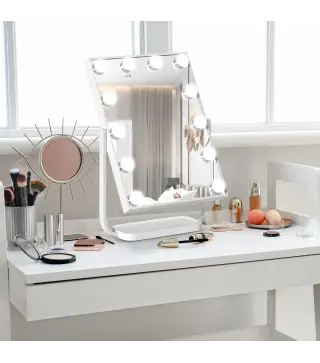 Espejo de Maquillaje con Luz Espejo Hollywood de Mesa con 12 LED 3 Modos y Luz Ajustable Pantalla Táctil y Función de Me