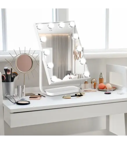 Espejo de Maquillaje con Luz Espejo Hollywood de Mesa con 12 LED 3 Modos y Luz Ajustable Pantalla Táctil y Función de Me
