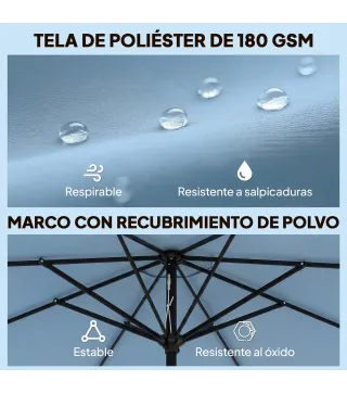 Sombrilla Terraza Exterior Ø2,7 m Sombrilla con Inclinación Ajustable 3 Posiciones Manivela y Volante Azul Celeste