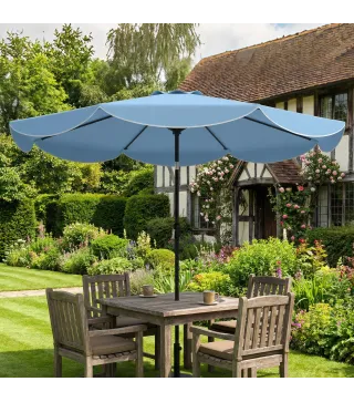 Sombrilla Terraza Exterior Ø2,7 m Sombrilla con Inclinación Ajustable 3 Posiciones Manivela y Volante Azul Celeste
